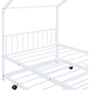 Twin Size Metal House Bed with Twin Size Trundle, White