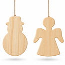 Set of 2 Unfinished Unpainted Wooden Snowman and Angel Christmas Ornaments Cutouts DIY Craft 4.5 Inches