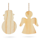 Set of 2 Unfinished Unpainted Wooden Snowman and Angel Christmas Ornaments Cutouts DIY Craft 4.5 Inches