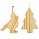 Set of 2 Unfinished Unpainted Wooden Bird and Christmas Tree Ornaments Cutouts DIY Craft 4.5 Inches