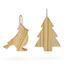 Set of 2 Unfinished Unpainted Wooden Bird and Christmas Tree Ornaments Cutouts DIY Craft 4.5 Inches