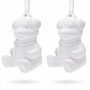 Set of 2 Blank White Unfinished Unpainted Plaster Teddy Bear Ornaments 3.5 Inches