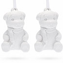 Set of 2 Blank White Unfinished Unpainted Plaster Teddy Bear Ornaments 3.5 Inches