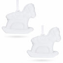 Set of 2 Unfinished Unpainted Blank White Plaster Rocking Horse Ornaments 3.5 Inches