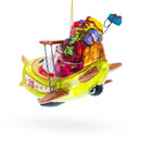 Santa Delivering Gifts on Airplane Glass Christmas Ornament