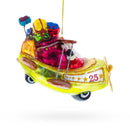Santa Delivering Gifts on Airplane Glass Christmas Ornament