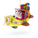 Santa Delivering Gifts on Airplane Glass Christmas Ornament
