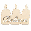 Unfinished Wooden Candle Shape with Text "Believe" Cutout DIY Craft 4.8 Inches