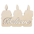 Unfinished Wooden Candle Shape with Text "Believe" Cutout DIY Craft 4.8 Inches