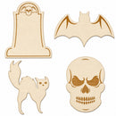 Set of 4 Unfinished Wooden Halloween Theme Shape Cutout DIY Craft 4.9 Inches