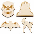 Set of 4 Unfinished Wooden Halloween Theme Shape Cutout DIY Craft 4.9 Inches