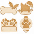 Set of 4 Unfinished Wooden Etched Dog and Cat Shape Cutout DIY Craft 3.9 Inches