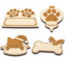 Set of 4 Unfinished Wooden Etched Dog and Cat Shape Cutout DIY Craft 3.9 Inches