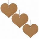 Set of 3 Kraft Paper Heart Shapes with Strings DIY Cutout Decorations 3 Inches