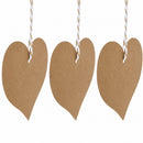 Set of 3 Kraft Paper Heart Shapes with Strings DIY Cutout Decorations 3 Inches