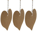 Set of 3 Kraft Paper Heart Shapes with Strings DIY Cutout Decorations 3 Inches
