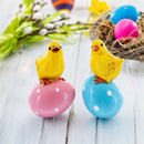 Set of 2 Chicks on Easter Egg Figurines 3.8 Inches