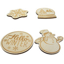 Set of 4 Unfinished Wooden Etched Winter Theme Cutout DIY Craft 4.8 Inches