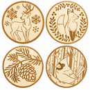 Set of 4 Unfinished Wooden Etched Animals and Forest Life Theme Cutout DIY Craft 4.4 Inches