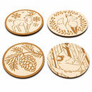 Set of 4 Unfinished Wooden Etched Animals and Forest Life Theme Cutout DIY Craft 4.4 Inches