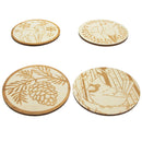 Set of 4 Unfinished Wooden Etched Animals and Forest Life Theme Cutout DIY Craft 4.4 Inches