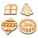 Set of 4 Unfinished Wooden Etched Traditional Christmas Theme Cutout DIY Craft 4.9 Inches