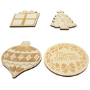 Set of 4 Unfinished Wooden Etched Traditional Christmas Theme Cutout DIY Craft 4.9 Inches