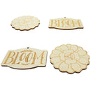 Set of 4 Unfinished Wooden Etched Flower Bloom Cutout DIY Craft 4.9 Inches