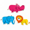 Set of 3 Painted Wooden Safari Animals Cutout DIY Craft 5.1 Inches