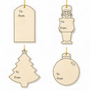 Set of 4 Unfinished Wooden Gift Tags Christmas Theme Cutout DIY Craft 4.7 Inches