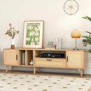 Rattan TV Stand with 2 Cabinets & 2 Open Shelves, Rattan-inspired Media Console Table for TVs up to 80", Entertainment Center with Solid Wood Legs, TV cabinet for Living room, Bedroom, Home Theatre