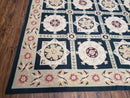 Vintage Chinese Needlepoint Rug 6x9, Panel Design Area Rug Wool Hand-Woven Black & Ivory Carpet Flat Weave Bedroom Rug 6 x 9 Living Room Rug
