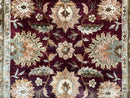 Indo Mahal Rug 6x9, Large Flowers Allover, Maroon and Green, Handmade Wool Area Rug, Vintage Rug, Indian Oriental Carpet, Hand Knotted Rug
