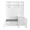 ON-TREND Elegant Design Hall Tree with Comfort and Storage Solutions, Functional Hallway Shoe Cabinet with Bench&Cushion, Modern Coat Rack with Hooks for Entryways, White (OLD SKU: SD000026AAK)