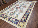 Vintage Chinese Floral Needlepoint Area Rug 6x9, Wool Hand-Woven Handmade Flatweave Rug, Ivory & Purple, Fruits Grapes Apples, Dining Room
