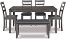 Charcoal Gray 6Piece Contemporary Dining Set Bench