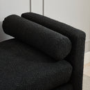 Elegant Upholstered Bench, Daybed, Ottoman with Wood Legs & 2 Bolster Pillows, Black Boucle, 66.34'
