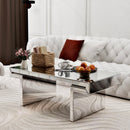 Luxury Rectangular Mirror Coffee Table with Fluted Tempered Glass, Light Luxury Style, Easy Assembly