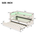 Upholstered Twin Size Platform Bed with USB Ports and LED Belt, With Trundle, White