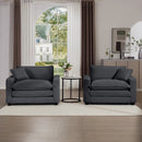 Luxurious Grey Corduroy Deep Seated Sofa Set with Two Single Chairs for Bedroom and Office