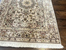 Pak Persian Rug 4x6, Floral Medallion, Beige, Wool and Silk Highlights, Vintage Handmade Rug