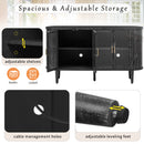 TREXM Farmhouse Sideboard Cabinet with Storage, Wood Buffet Cabinet with Glass Doors and Adjustable Shelves for Kitchen, Dining Room and Living Room (Black)