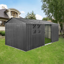 Metal garden sheds 12ftx10ft outdoor storage sheds grey with window with sliding door