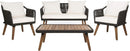 Outdoor Patio 4 Piece Eucalyptus Rope Furniture Set