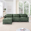 Three-Seater Chenille Sofa with Movable Ottomans in Green, High-Resilience Sponge, Easy Installation, Wood Base
