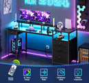 Black 60 Inch Computer Desk With 4 Drawers And Led Lights