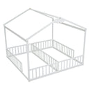 Double Twin House-Style Floor Bed with Fence, Guardrails, without door, White(Old Sku:W504P143317)