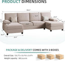 Dark Beige U Shaped Sectional Sofa With Chaise 4 Seats
