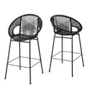Ferrara Outdoor Patio Barstool Set of 2, Black Faux Wicker PE Rattan with Iron Frame