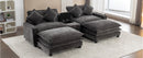 Modern Chenille Upholstered Sectional Sofa with Ottomans, USB Ports, Cup Holders, and Storage in Grey